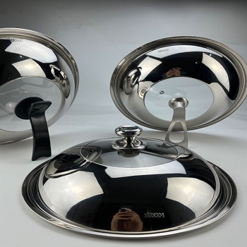Capac wok din oțel inoxidabil 304, cu sticlă întărită, grosime extra, design adânc în formă de tambur, capac transparent de vizualizare