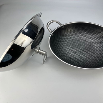 Capac wok din oțel inoxidabil 304, cu sticlă întărită, grosime extra, design adânc în formă de tambur, capac transparent de vizualizare