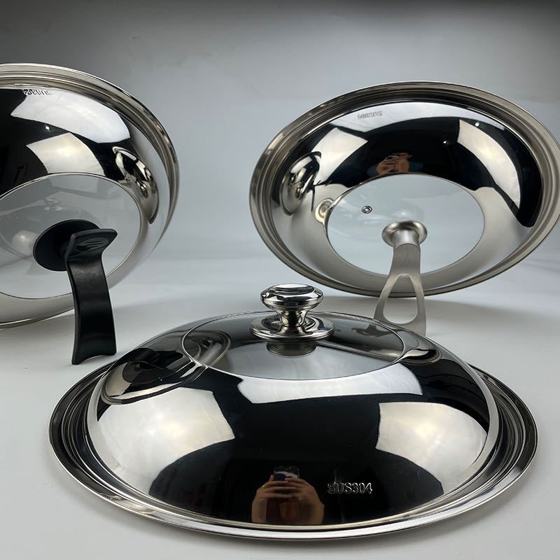 Capac wok din oțel inoxidabil 304, cu sticlă întărită, grosime extra, design adânc în formă de tambur, capac transparent de vizualizare