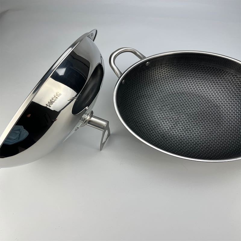 Capac wok din oțel inoxidabil 304, cu sticlă întărită, grosime extra, design adânc în formă de tambur, capac transparent de vizualizare