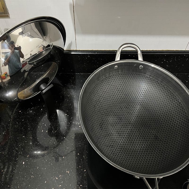 Capac wok din oțel inoxidabil 304, cu sticlă întărită, grosime extra, design adânc în formă de tambur, capac transparent de vizualizare