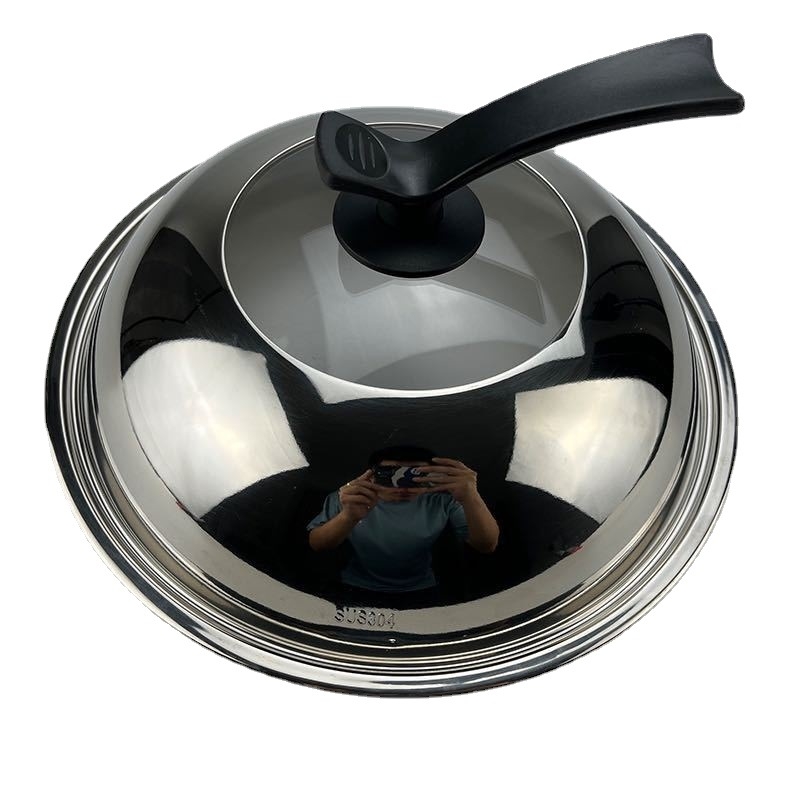 Capac wok din oțel inoxidabil 304, cu sticlă întărită, grosime extra, design adânc în formă de tambur, capac transparent de vizualizare