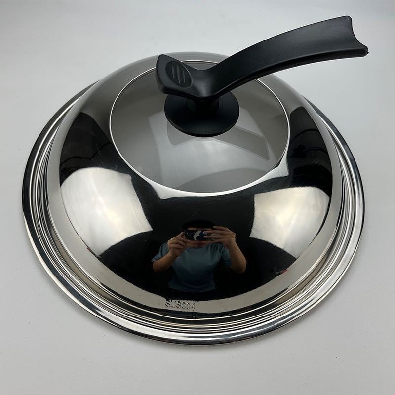 Capac wok din oțel inoxidabil 304, cu sticlă întărită, grosime extra, design adânc în formă de tambur, capac transparent de vizualizare