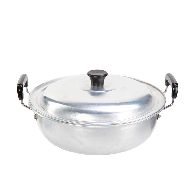 Oală de supă din aluminiu pur, întărită, cu două mânere; oală mică din aluminiu pentru lapte, ramen, terci și tocăni, potrivită pentru plita cu gaz