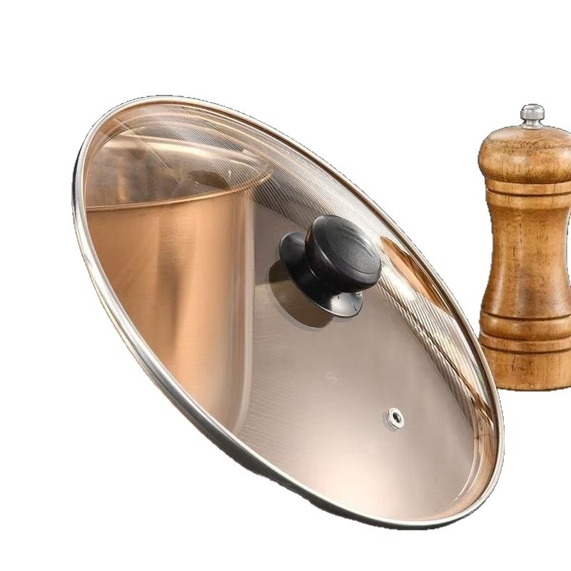 Cap din sticlă temperată pentru oale și wokuri, capac universal din oțel inoxidabil, compatibil cu vase antiaderente