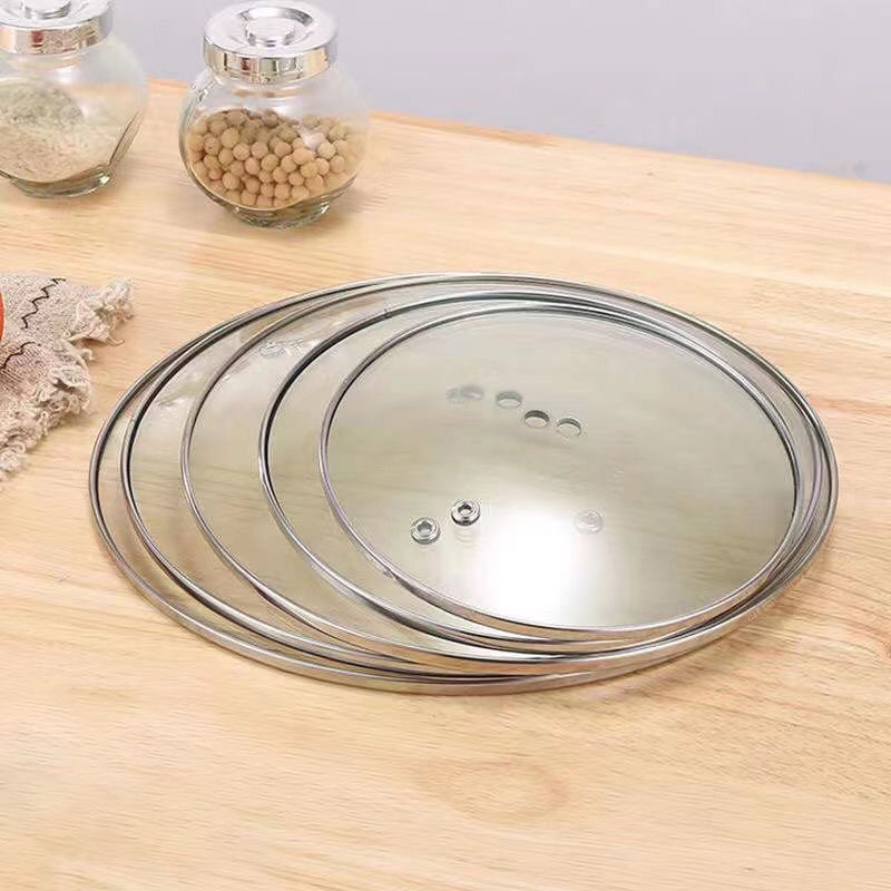 Cap de oală din sticlă temperată, margine din oțel inoxidabil îngroșat, capac rotund, transparent, pentru wok și tigaie, gamă completă de dimensiuni pentru uz casnic