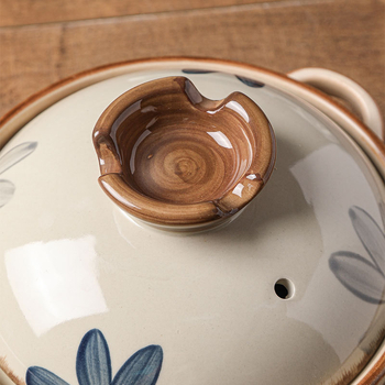 Oală de lut albastru închis cu capac, 2.1–3 L, compatibilă cu aragaz pe gaz, vas ceramic pentru supe și tocănițe, stil japonez