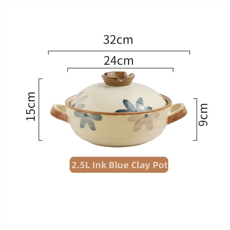 Oală de lut albastru închis cu capac, 2.1–3 L, compatibilă cu aragaz pe gaz, vas ceramic pentru supe și tocănițe, stil japonez