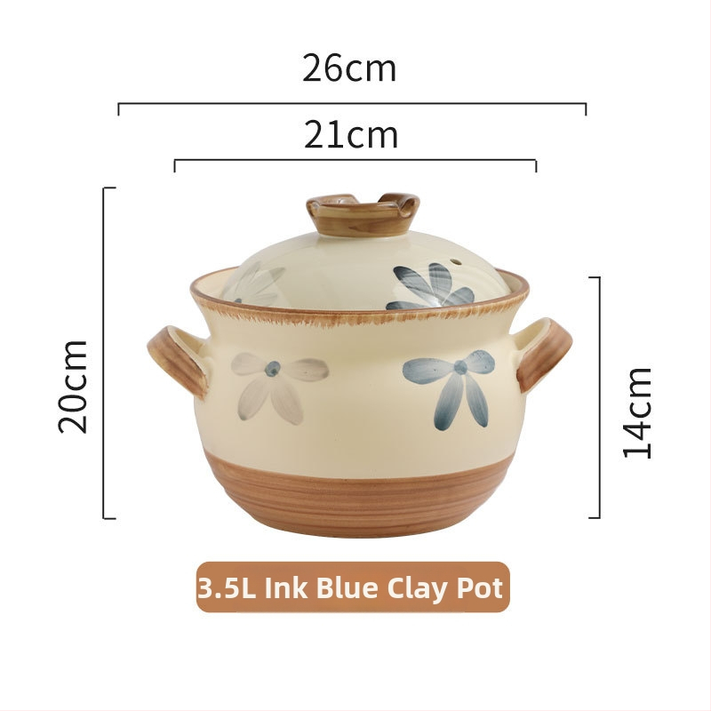Oală de lut albastru închis cu capac, 2.1–3 L, compatibilă cu aragaz pe gaz, vas ceramic pentru supe și tocănițe, stil japonez