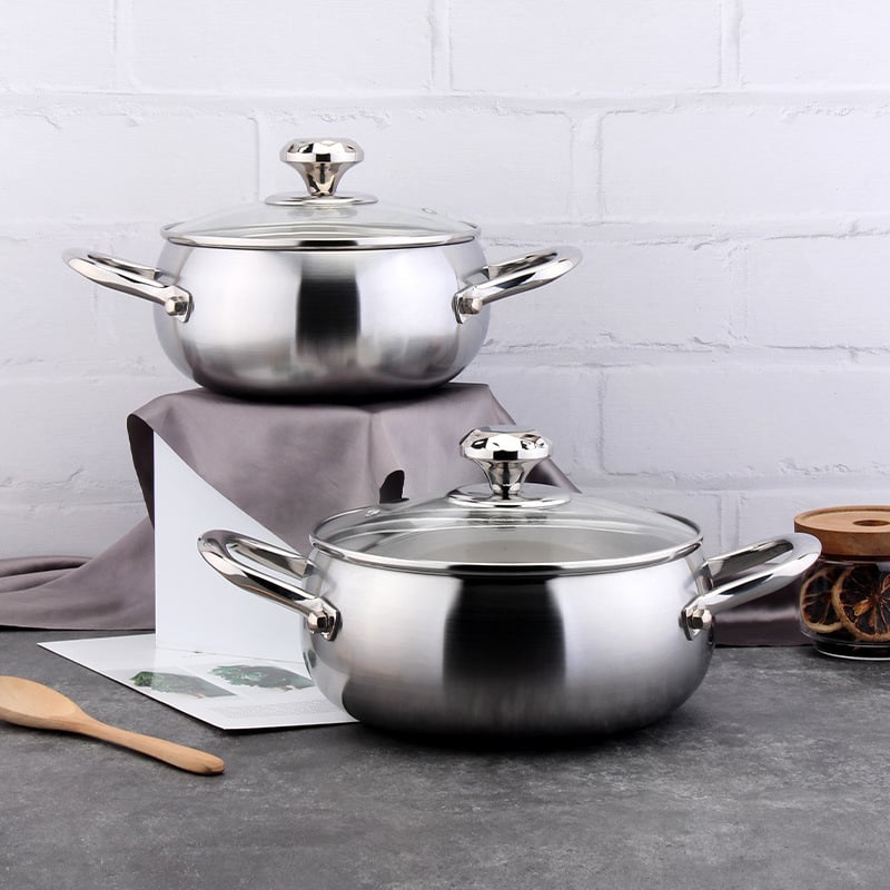Cookone oțel inoxidabil 18/10, oală de supă în formă de tambur cu model diamant, 2.1–3 L, 304, fund triplu, capac de sticlă