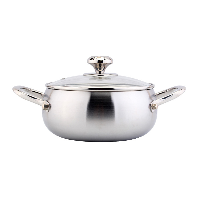 Cookone oțel inoxidabil 18/10, oală de supă în formă de tambur cu model diamant, 2.1–3 L, 304, fund triplu, capac de sticlă