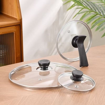 Capac din sticlă temperată tip G, cu margine din oțel inoxidabil, transparent, anti-scurgere, rezistent la temperaturi înalte, capac universal pentru oală