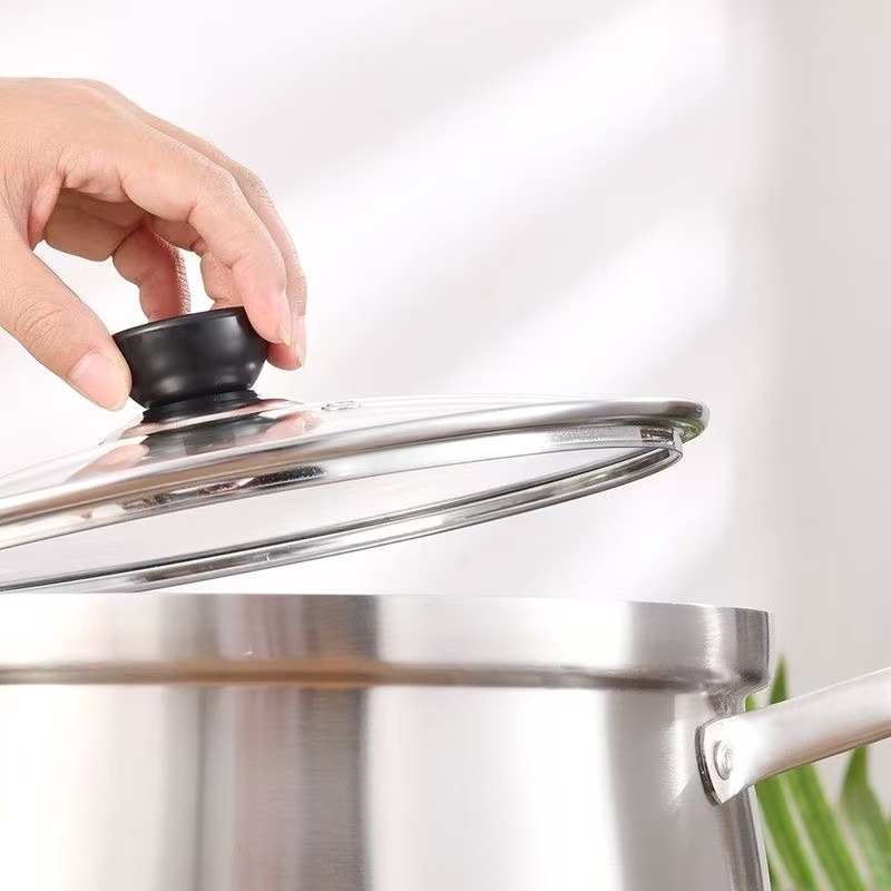 Capac din sticlă temperată tip G, cu margine din oțel inoxidabil, transparent, anti-scurgere, rezistent la temperaturi înalte, capac universal pentru oală