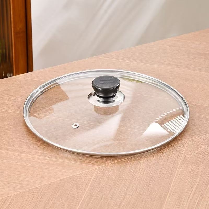 Capac din sticlă temperată tip G, cu margine din oțel inoxidabil, transparent, anti-scurgere, rezistent la temperaturi înalte, capac universal pentru oală