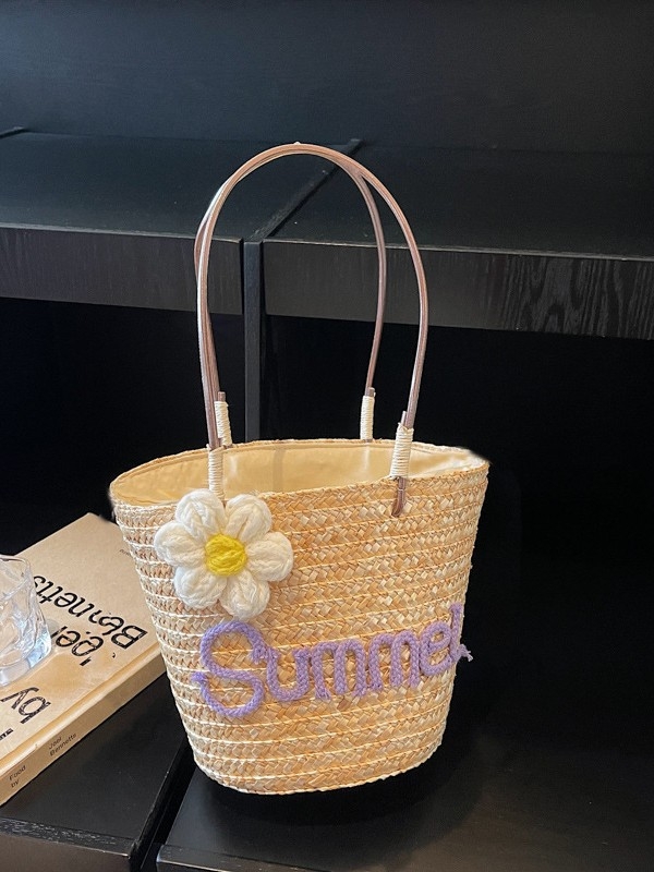 Jednostavna jednobojna slamena bucket torba velikog kapaciteta, elegantan novi dizajn, slatka i stilska ručna torba, set majka-kći