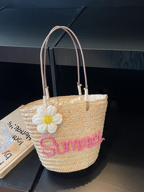 Jednostavna jednobojna slamena bucket torba velikog kapaciteta, elegantan novi dizajn, slatka i stilska ručna torba, set majka-kći