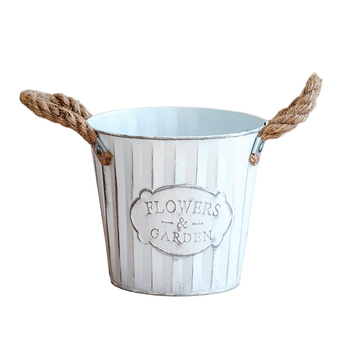 Ghiveci metalic, stil american vintage, cu sfoară de cânepă, dungi verticale, mic ghiveci cilindric pentru balcon și birou, ghiveci pentru suculente, coș decorativ din fier pentru depozitare