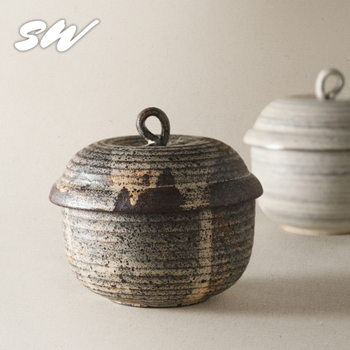 Vas ceramic pentru gătire în baie de aburi cu capac, cremă de ou, stil japonez retro