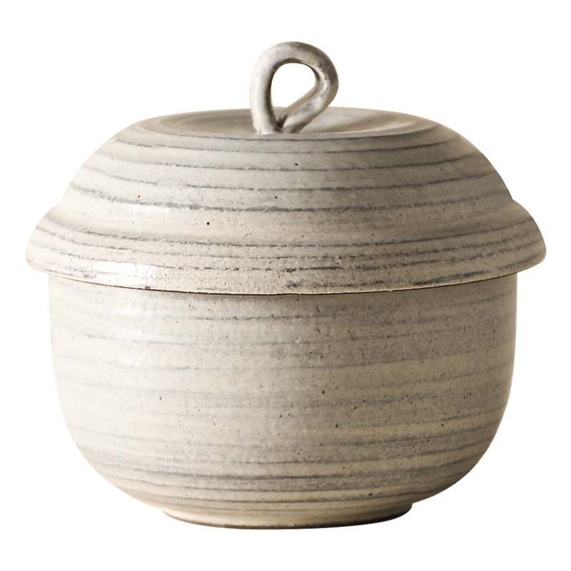 Vas ceramic pentru gătire în baie de aburi cu capac, cremă de ou, stil japonez retro