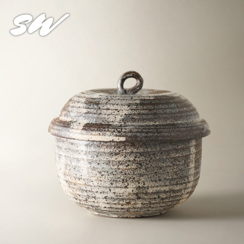 Vas ceramic pentru gătire în baie de aburi cu capac, cremă de ou, stil japonez retro