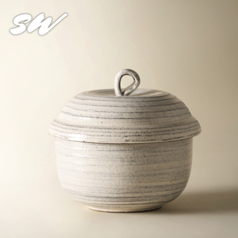 Vas ceramic pentru gătire în baie de aburi cu capac, cremă de ou, stil japonez retro