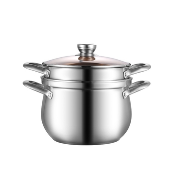 Oală dublă din oțel inoxidabil pentru abur, uz casnic, cu mâneri duble, oală de gătit abur pentru supe, compatibilă cu plite cu inducție și cu gaz, mare capacitate, design curbat