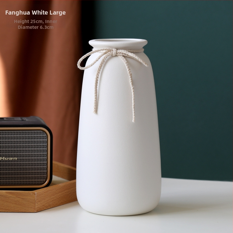 Vază ceramică cu glazură în model de fulg de zăpadă, sfoară din cânepă, decor nordic minimalist pentru flori uscate