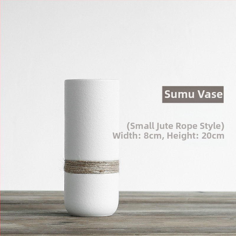 Vază ceramică cu glazură în model de fulg de zăpadă, sfoară din cânepă, decor nordic minimalist pentru flori uscate