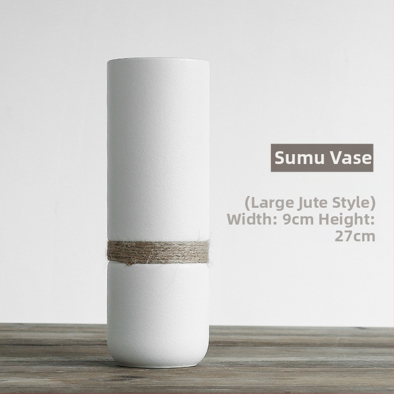 Vază ceramică cu glazură în model de fulg de zăpadă, sfoară din cânepă, decor nordic minimalist pentru flori uscate