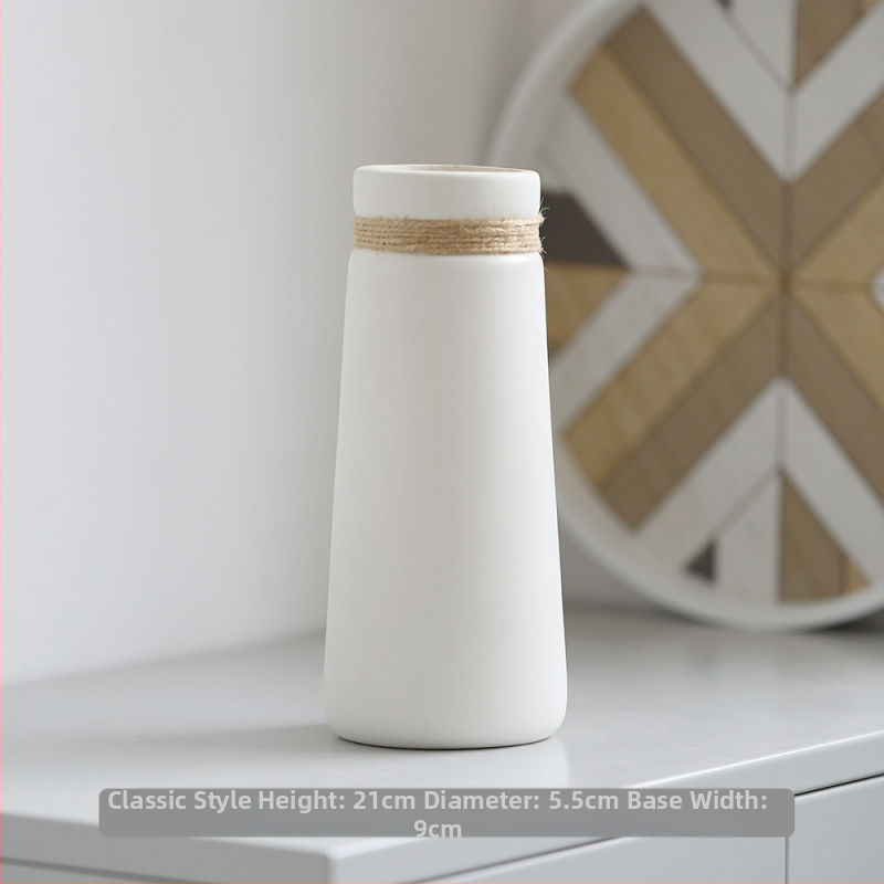 Vază ceramică cu glazură în model de fulg de zăpadă, sfoară din cânepă, decor nordic minimalist pentru flori uscate