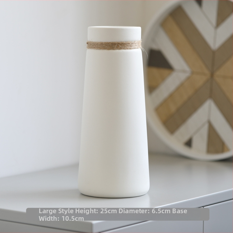 Vază ceramică cu glazură în model de fulg de zăpadă, sfoară din cânepă, decor nordic minimalist pentru flori uscate