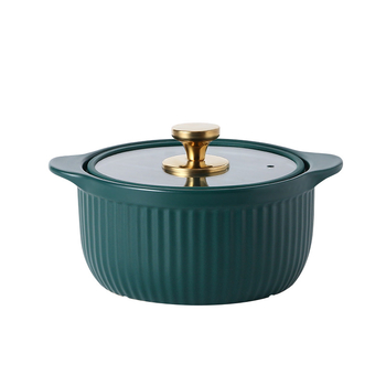 Caserolă ceramică cu glazură mată și capac de sticlă, rezistență la temperaturi înalte, uz casnic