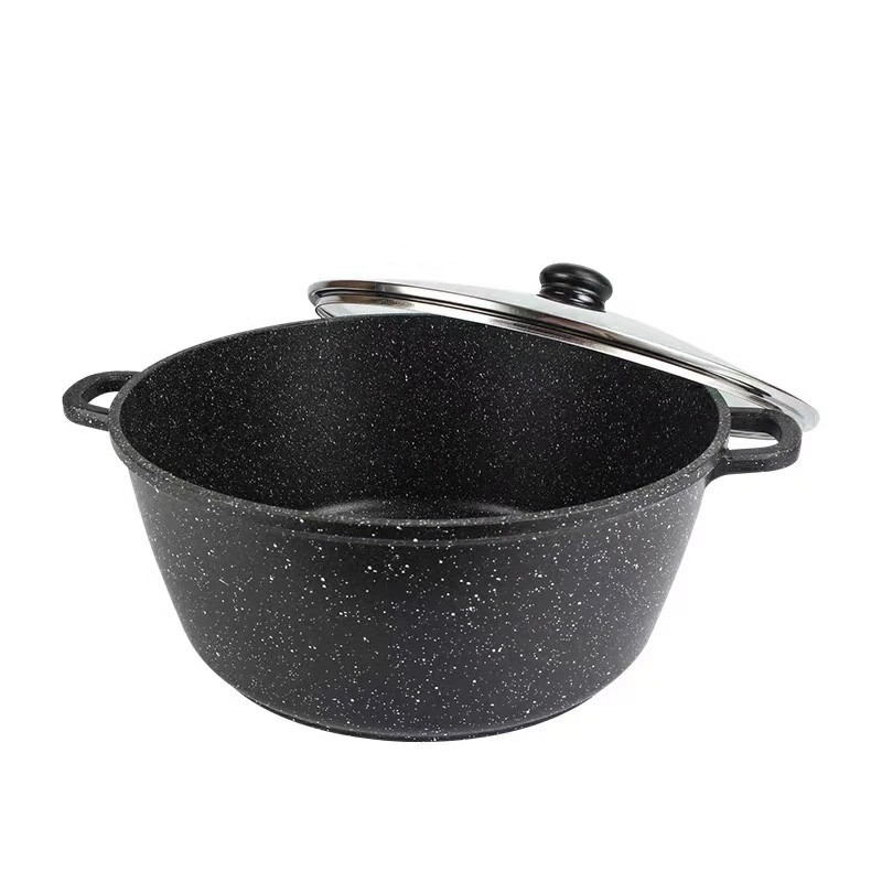 Set din aluminiu, stil japonez, pentru uz casnic — oală adâncă pentru supă cu două mânere, antiaderent, capac din sticlă