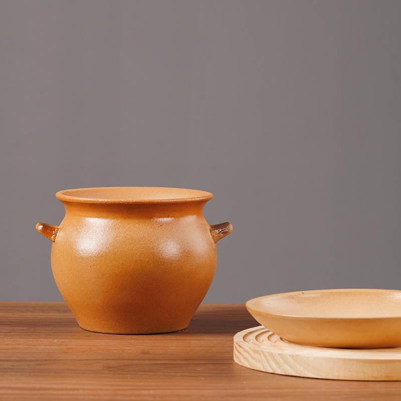Caserolă ceramică pentru aragaz, cu mâner dublu, fără capac, 1 L, rezistentă la temperaturi înalte, porție pentru o persoană