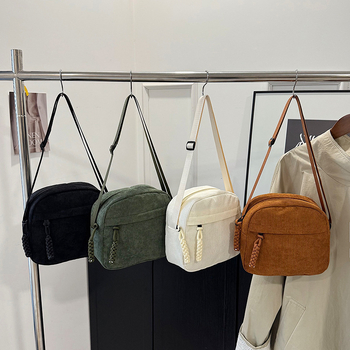 Ženska torbica preko ramena od Corduroy materijala, oblik školjke, gradski casual stil, srednja veličina, unutarnja zip pretinac, podstava od poliestera