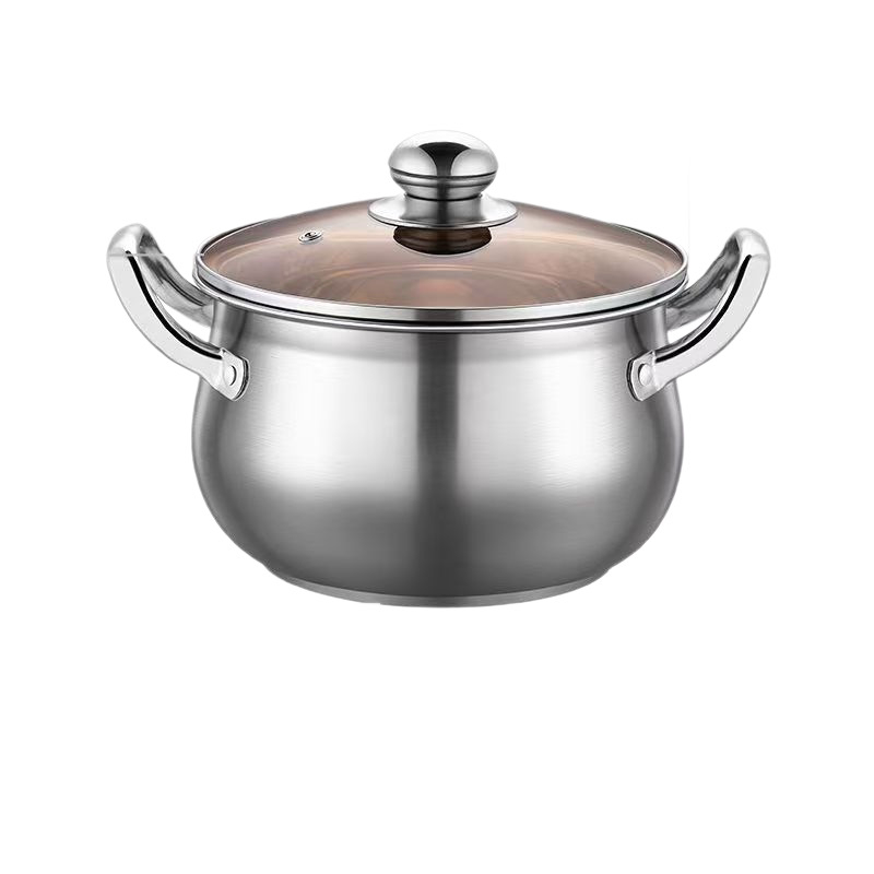 Oală din oțel inoxidabil îngroșat, în formă de măr, pentru uz casnic, 24 cm, capacitate mare pentru supe, paste și hot pot, compatibilă cu plite cu inducție și gaz