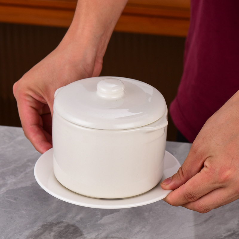 Oală ceramică pentru 1 porție, cu două mânerE, pentru gătit la aburi și supă din cuiburi de păsări, oală electrică cu capac și vas interior
