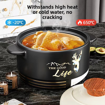 Oală ceramică din lut rezistentă la temperaturi înalte, pentru uz casnic și comercial, compatibilă cu plita pe gaz, oală pentru tocănițe și supe, cu capac, fund cu trei straturi, 5 litri sau mai mult