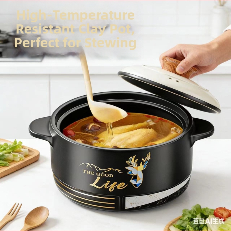 Oală ceramică din lut rezistentă la temperaturi înalte, pentru uz casnic și comercial, compatibilă cu plita pe gaz, oală pentru tocănițe și supe, cu capac, fund cu trei straturi, 5 litri sau mai mult