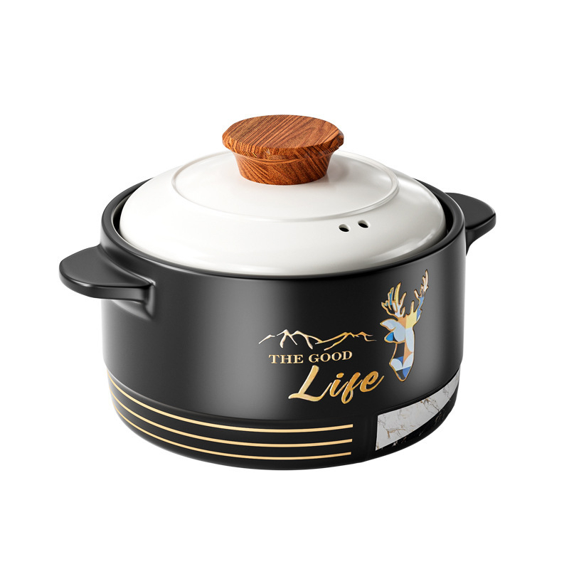 Oală ceramică din lut rezistentă la temperaturi înalte, pentru uz casnic și comercial, compatibilă cu plita pe gaz, oală pentru tocănițe și supe, cu capac, fund cu trei straturi, 5 litri sau mai mult