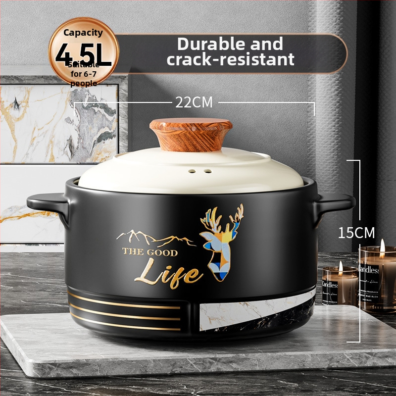 Oală ceramică din lut rezistentă la temperaturi înalte, pentru uz casnic și comercial, compatibilă cu plita pe gaz, oală pentru tocănițe și supe, cu capac, fund cu trei straturi, 5 litri sau mai mult