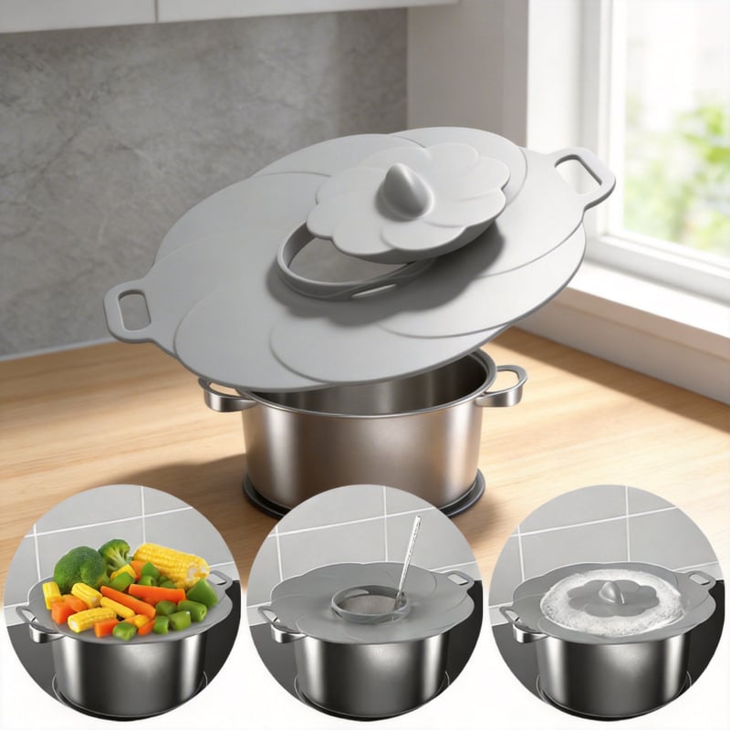 Capac de oală din silicon anti-stropire pentru gătit terci, capac gros pentru oală, capac de conservare a alimentelor
