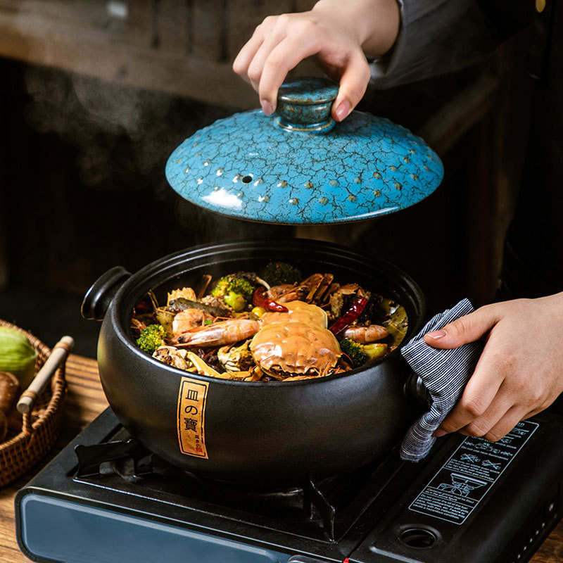 Vas ceramic în formă de tambur, cu capacitate mare, rezistent la temperaturi înalte și fără crăpături, potrivit pentru orez gătit în vas ceramic, terci și supe pe aragaz