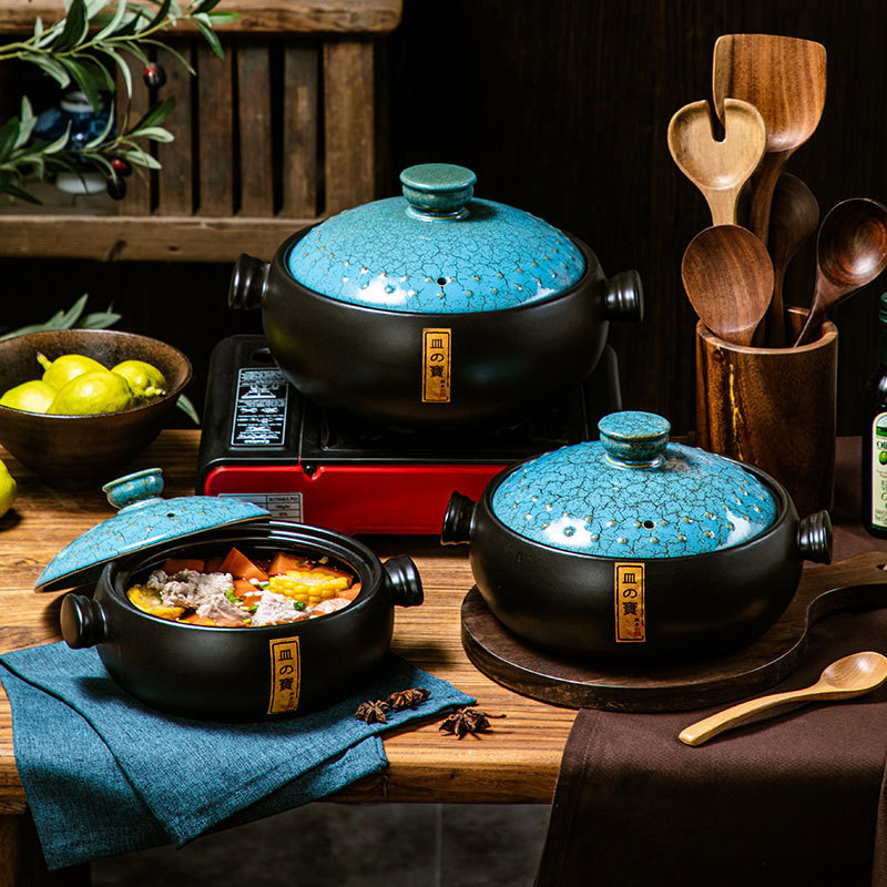 Vas ceramic în formă de tambur, cu capacitate mare, rezistent la temperaturi înalte și fără crăpături, potrivit pentru orez gătit în vas ceramic, terci și supe pe aragaz