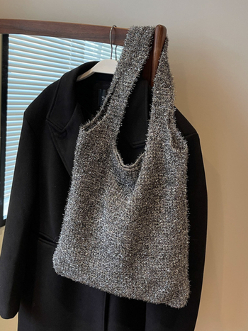 Ženska sjajna meka pletena torbica preko ramena, casual tote