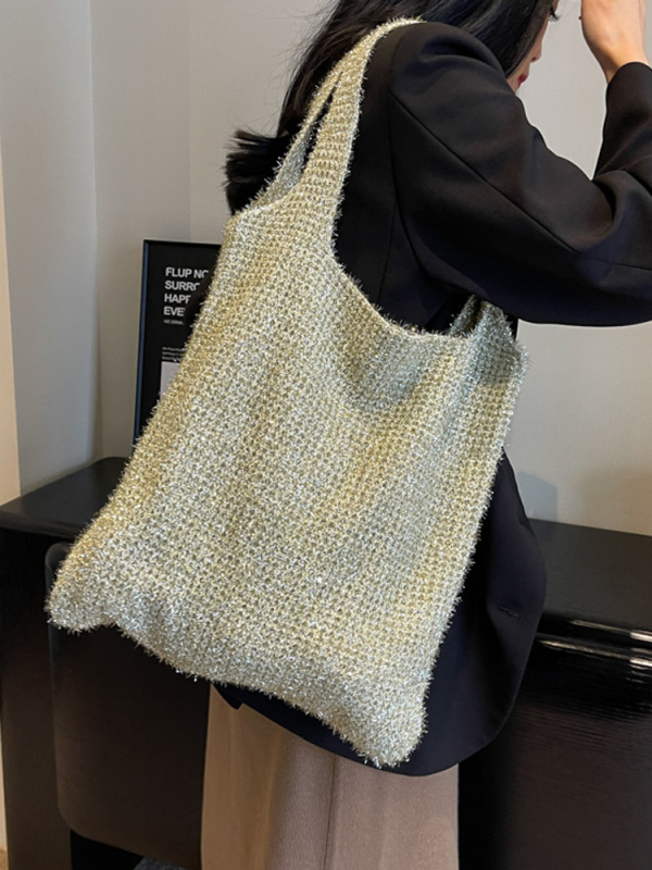 Ženska sjajna meka pletena torbica preko ramena, casual tote