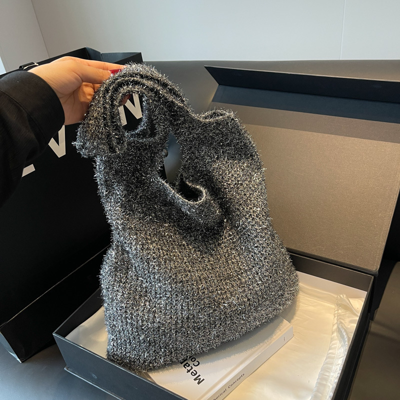 Ženska sjajna meka pletena torbica preko ramena, casual tote