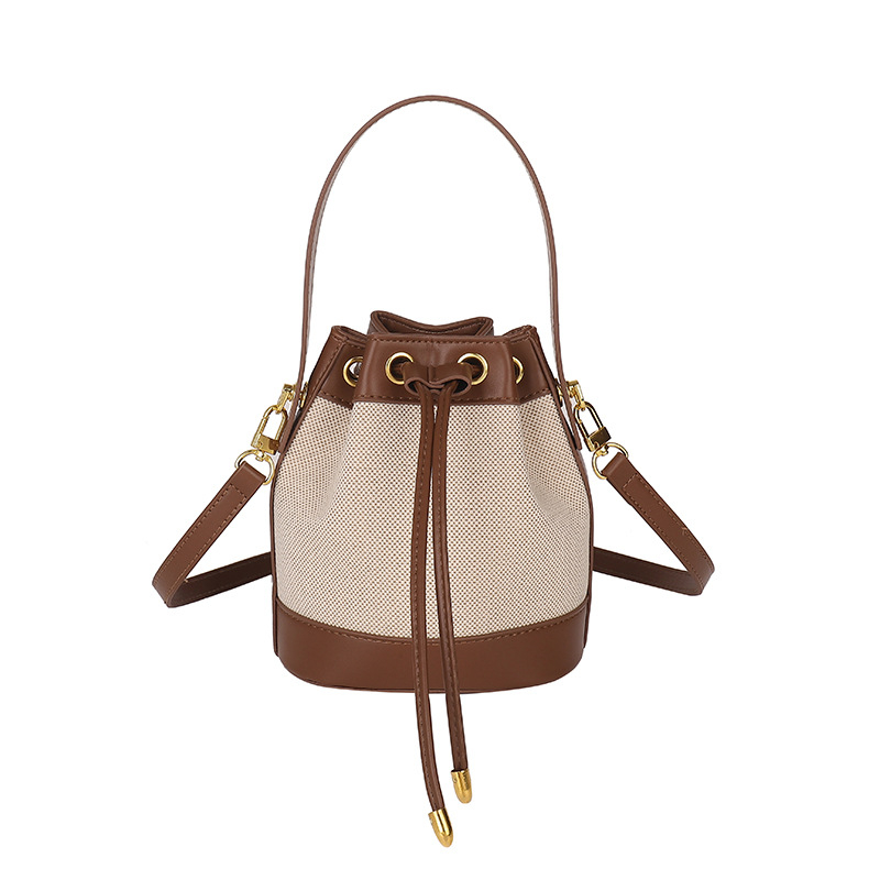 Ženska PU bucket torba s vrpcom za zatvaranje, mala, preko ramena ili crossbody, u kontrastnim bojama