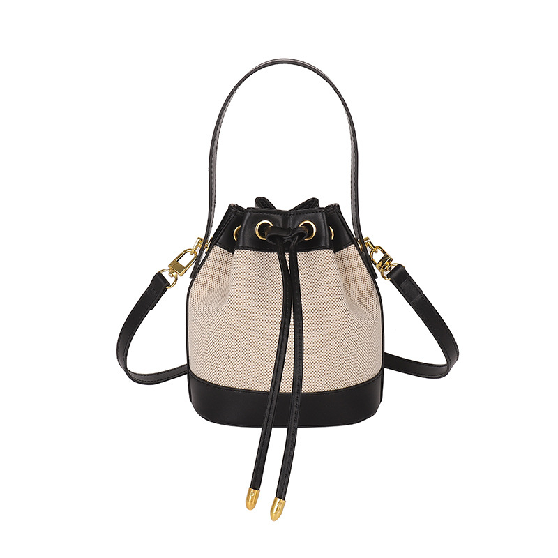Ženska PU bucket torba s vrpcom za zatvaranje, mala, preko ramena ili crossbody, u kontrastnim bojama