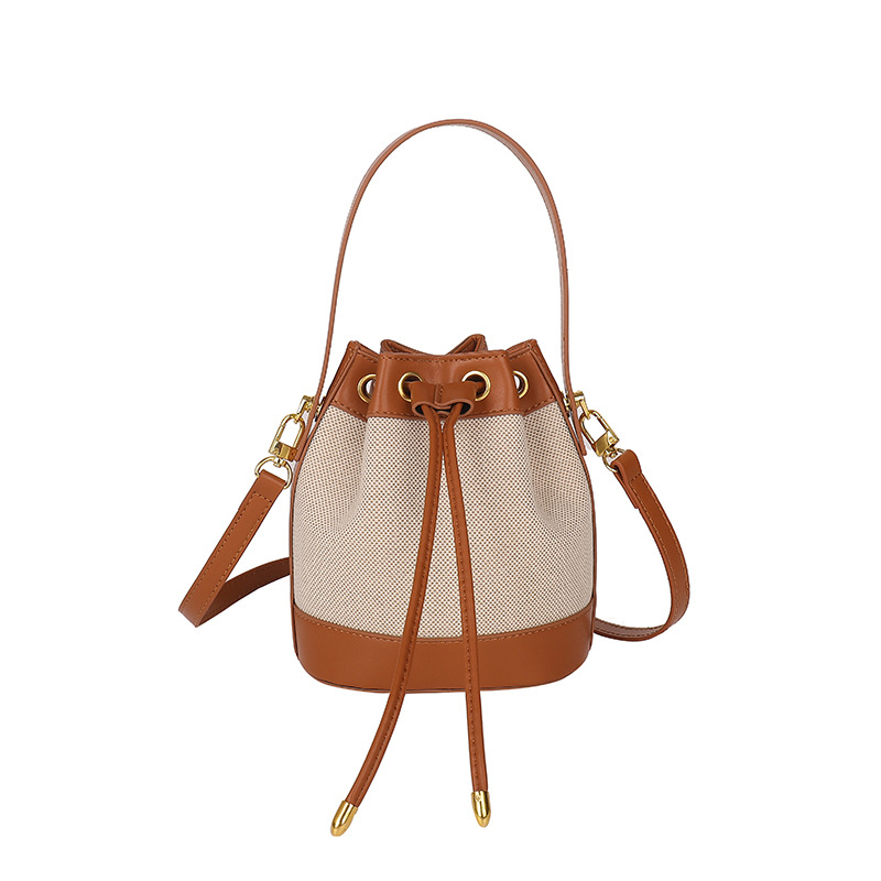 Ženska PU bucket torba s vrpcom za zatvaranje, mala, preko ramena ili crossbody, u kontrastnim bojama
